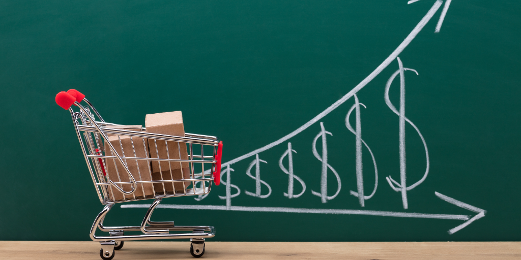 Graphic showing a shopping cart and increasing prices