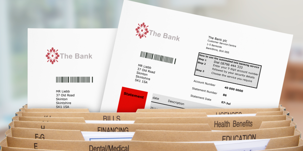 A filing cabinet with bank statements