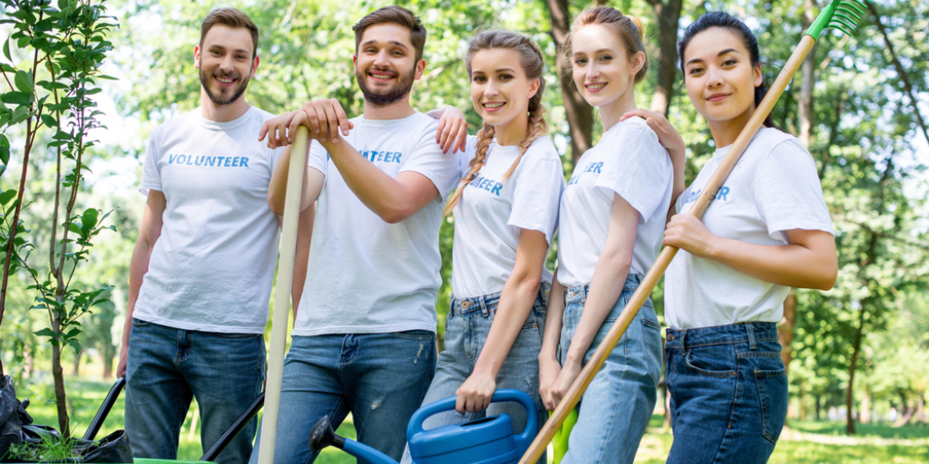 Volunteers at a park cleanup